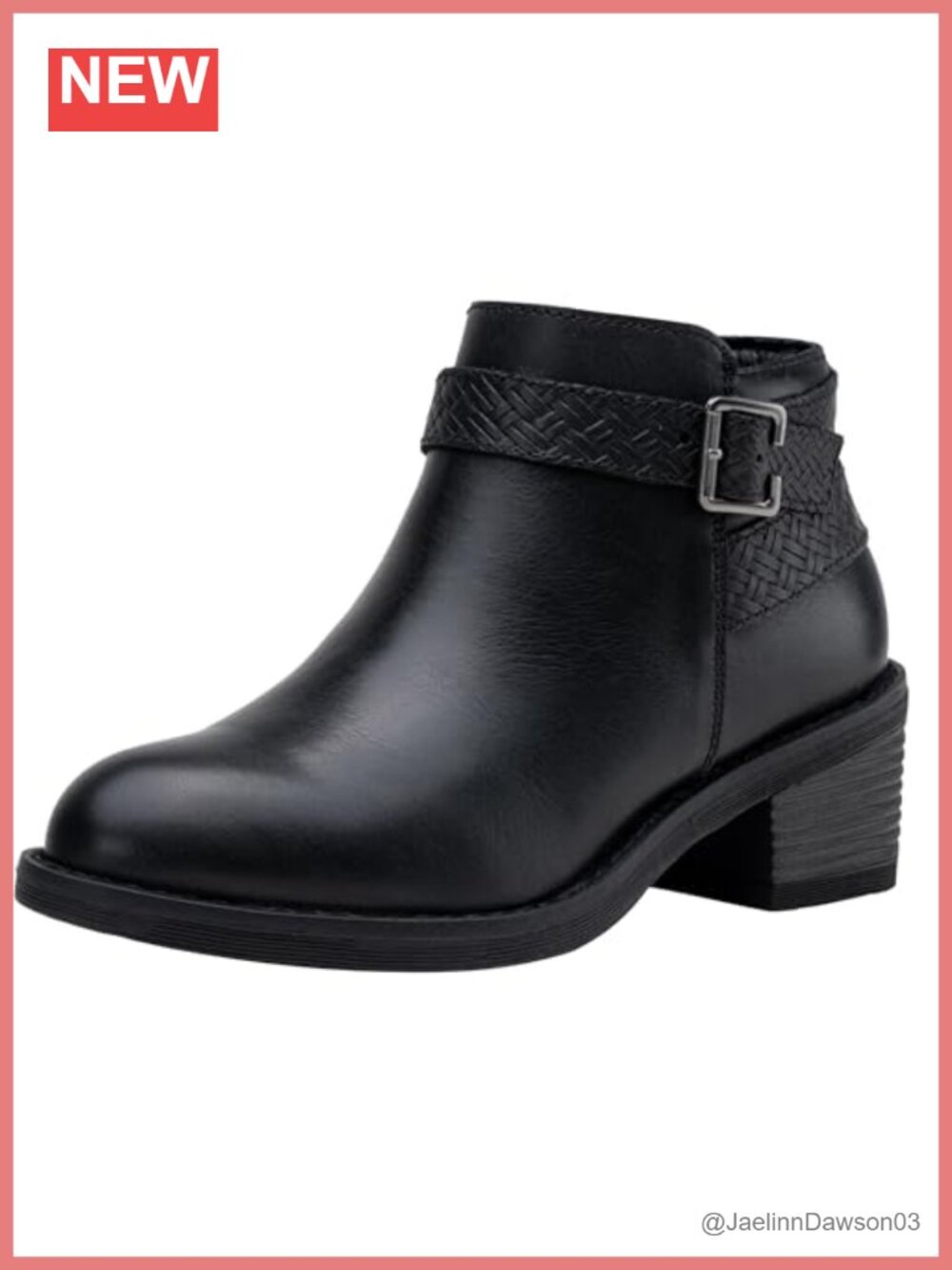 Women's Ankle Booties, Low Chunky Heel Boots with Side Zipper, Leather